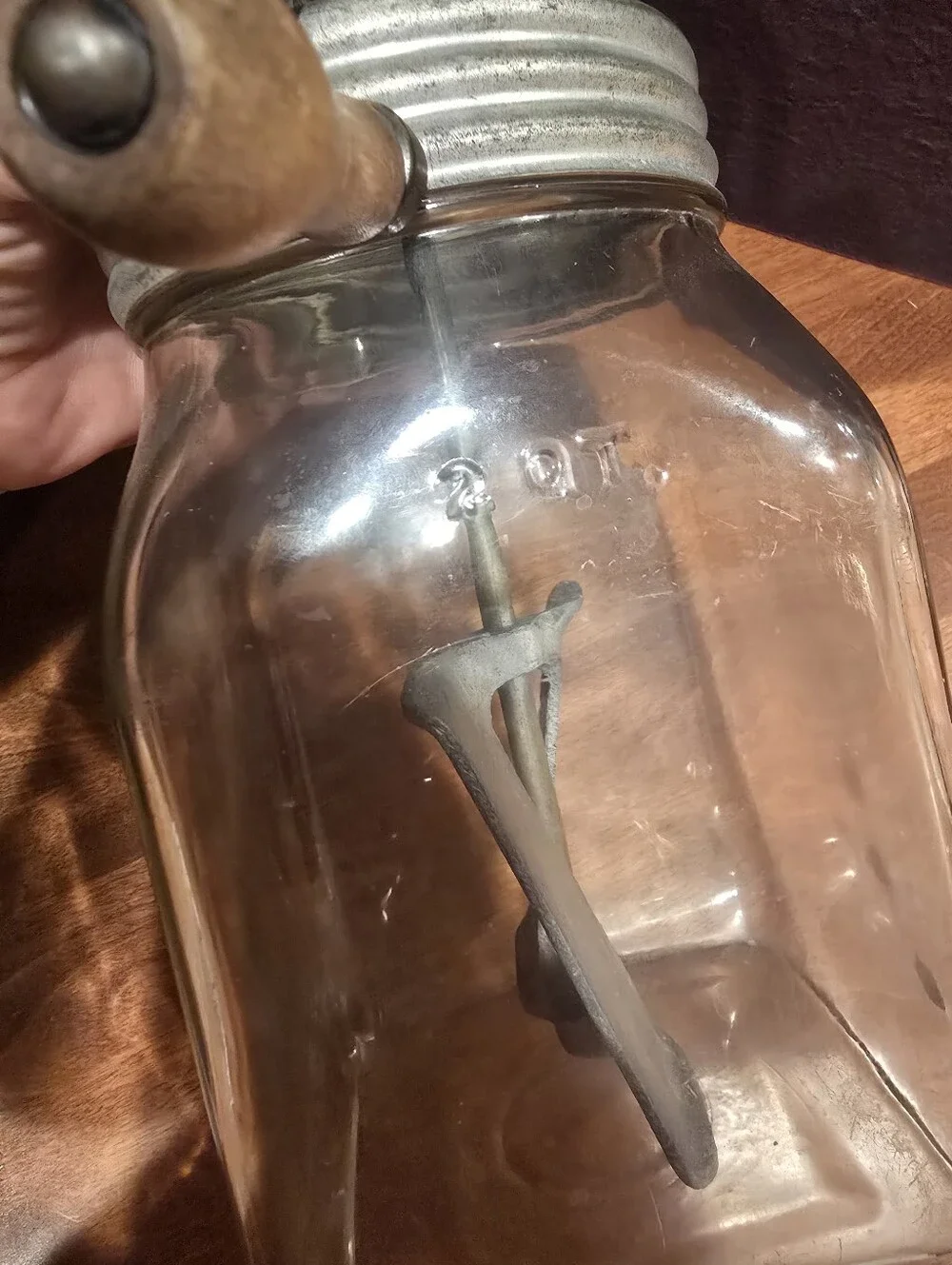 Antique 2 Qt Square Jar Butter Churn Wooden Handle Metal Paddle